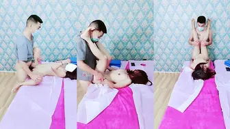 不正规的按摩店不正经的少妇，全裸让小哥全身精油按摩，揉奶又摸逼，大鸡巴直接草，多体位抽插浪荡呻吟不止